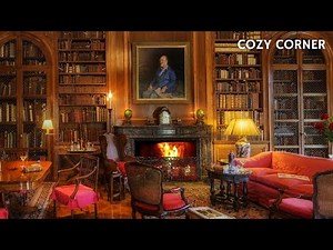 Cozy Library Ambience 🔥 | Rain, Crackling Fire & Thunder Sounds for Relaxation