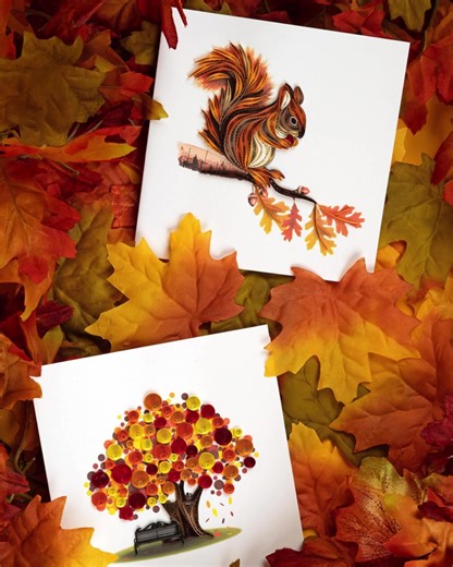 Every one of our greeting cards takes an hour to handcraft! Pretty unbe-leaf-able, right? 🍂 | Quilling Card