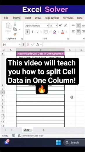 How to split Cell Data in One Column in Excel? #youtubeshorts #shortsfeed #shortvideo