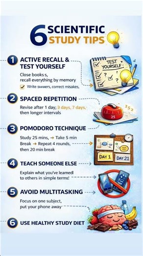 6 Scientific Study Tips That Actually Work 🧠🔥#study #shorts #studyplan #studyhacks #studyadvice#tip