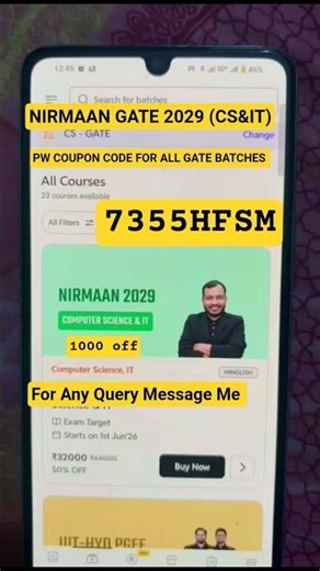 NIRMAAN GATE 2029 (CS&IT) BATCH! Pw Coupon code for Gate Batches! #gate #nirmaan #pw