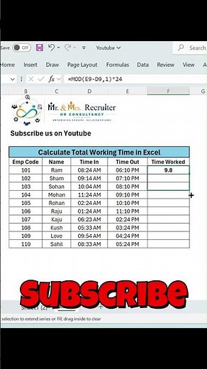 Calculate Working Hours in Excel | MOD Function Explained | Time In & Time Out Formula #excel