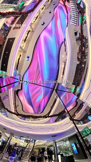 This is not an airport. Not a mall. Not a futuristic museum. It’s the ceiling on a modern cruise ship — and it completely changes how these spaces feel. Cruise ship design has evolved fast: immersive LED ceilings, open promenades, and architecture that makes you stop, look up, and forget you’re at sea. Shot with Insta360 to show just how massive and detailed these public spaces really are. ⸻ Keywords (naturally embedded) cruise ship ceiling, cruise ship design, modern cruise ships, cruise ship a