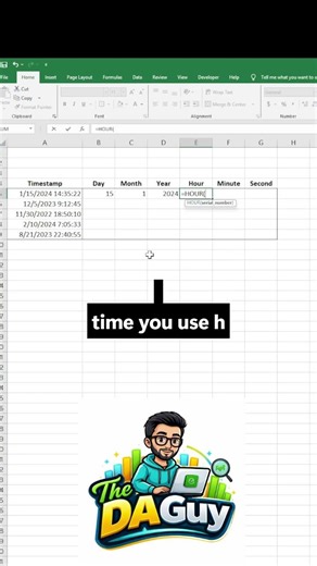 Splitting a timestamp into smaller components #excel #dataanalysis #learning #training #timestamp