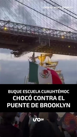 La tarde de este 17 de mayo, se registró un accidente entre el Buque Escuela Cuauhtémoc con el icónico puente de Brooklyn, en la Ciudad de Nueva York. De momento se desconoce el número de lesionados, aunque videos en redes muestran a múltiples personas siendo retiradas en camillas. Los servicios de emergencia locales ya se encuentran respondiendo al siniestro. #UnoTV #NYC #BuqueCuauhtemoc #Puente #Brooklyn