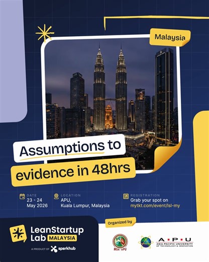 Hello aspiring minds (students from Maldives) in Malaysia 🇲🇾 — get a rapid dive into validation using Lean methodology. Test your assumptions, fast. Register now: