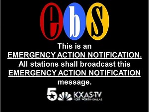 Mockup Emergency Broadcast System (EBS) activation - EMERGENCY ACTION NOTIFICATION - on KXAS-TV