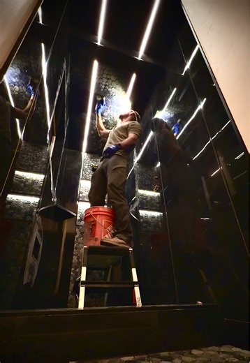 I had a great time this past week helping out my buddy @Danny Larsen R&R his master shower. We grinded hard to get the failing shower torn out and a luscious dark and moody shower installed with 24x48” tiles, pebble waterfall, and classy led strip lights to seal the deal. By far the coolest shower I’ve done! ##custom##tileshower##hardwork