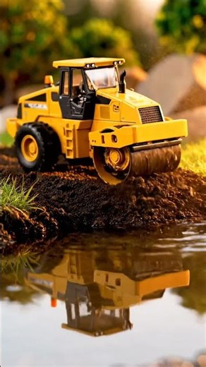 Mini Road Roller Compacting Soil by the Water! 🚜 Satisfying Toy Construction