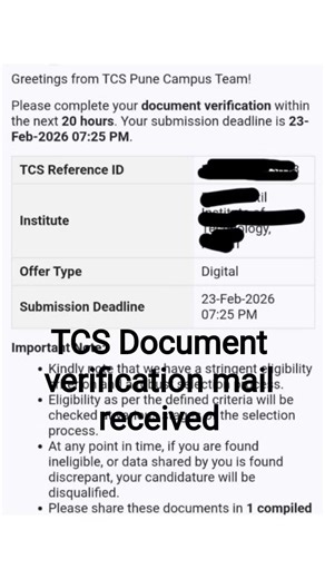 tcs Document verification mail received#tcsofferletter #digital #tcsdigital
