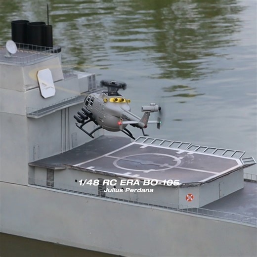 BO-105 RC Helicopter Take Off and Landing from RC model ship. Now I know where TF that detail parts of the ship went lol. Product page https://bit.ly/3YNNTtQ | Julius Perdana