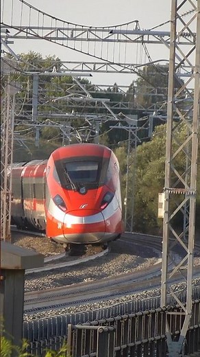 Train in italy - Frecciarossa 1000 Fast train tilted at 250 Km/h.