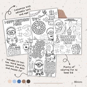 Minions Birthday Coloring Pages | Minion Printable Coloring Sheets | Birthday Party Activity | Kids Party Fun Editable Instant Download - Etsy