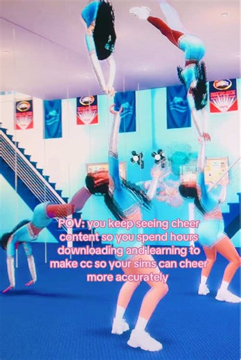 had to scratch an itch but why is there no cheer bow cc? 😭 i had to half a** a bow and banners lol. animations from nyx sting and zeya val * * * * * * #sims #sims4 #simsmachinima #cheer #sims4cc