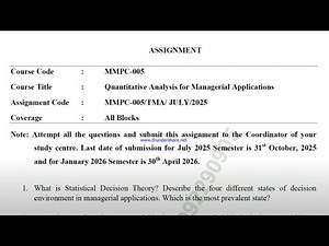 IGNOU MMPC-005 Solved Assignment July 2025 Jan 2026 | Quantitative Analysis for Managerial Applicati