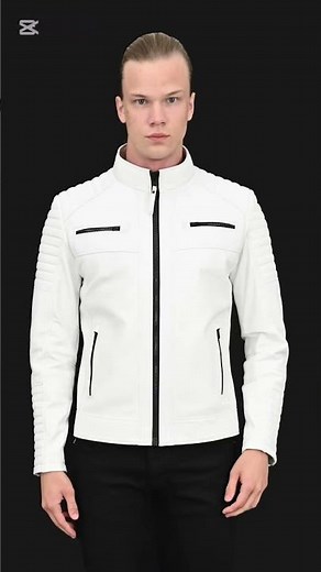 The Sandor Slim Fit Men’s White Leather Jacket | ALiN