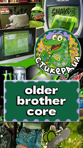 Older brother core (Эстетика старшего брата) — это интернет-эстетика и стиль, который романтизирует образы и культуру 2000-х (и немного 2010-х), представляя собой ностальгию по стереотипному «крутому» старшему брату с его атрибутами: футболки с группами (System of a Down), джинсы-шорты с логотипами энергетиков (Monster Energy), скейтбординг, эмо, ню-метал, игры на Xbox, гитары и общая атмосфера беспорядка в комнате, вызывающая «призрачное» чувство ностальгии (хаунтология). #olderbrothercore
