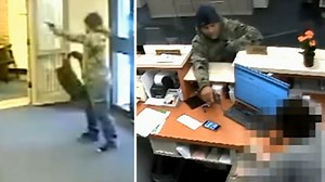 Armed suspect fires shots in violent bank robbery caught on surveillance camera