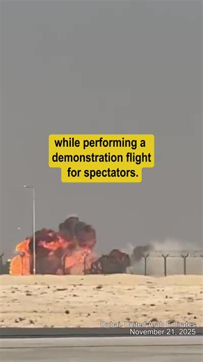 Indian combat #aircraft crashes at #Dubai Air Show, killing pilot A plane #crashed at the #DubaiAirShow, killing the pilot. The Indian #HALTejas, a combat #aircraft operated by the Indian Air Force, went down around 2:10 p.m. local time during a demonstration flight, in front of spectators. The Indian Air Force later confirmed the pilot's death. #AlMaktoumInternationalAirport #accident #India | CGTN Frontline