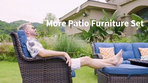 Wicker Outdoor Conversation Set-6 Pieces Outdoor Wicker High Back Couch with Swivel Rocker Chairs Patio Furniture for Deck Poolside Backyard-Yellow/Beige