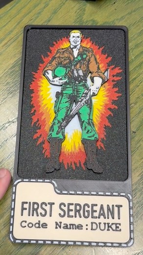 GI Joe’s Duke! I replicated the old toy card backer as a 3D printed hangable sign! What’s your favorite Joe or Cobra character you’d like to see next?! This and more will be available at Assembly Required, put on by @codenameiowa . . . #dadcrafted #gijoe #duke #toys #80s #3dprinting #makecoolstuff | DadCrafted