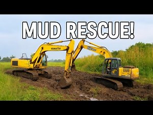 Two Excavators Team Up to Escape the Mud!