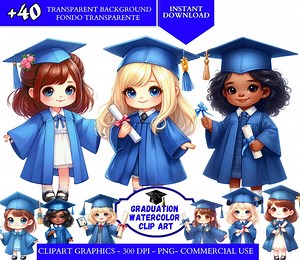 Graduation Cap Kids Clipart Graduation Cap Blue PNG Educational Clipart Watercolor Graduate Clipart Preschool Graduation Girls Graduate Png - Etsy