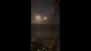 Heavy rain and thunderstorm sweep through Midwest City, Oklahoma, USA