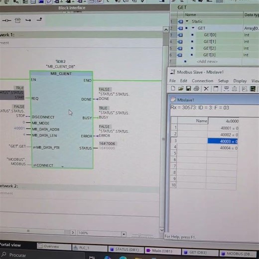Modbus TCP IP: Tia portal (Client) + Modbus Poll (Server)