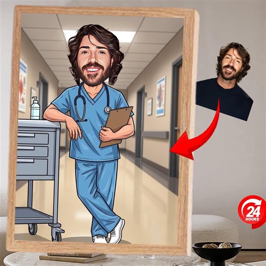 Custom Nurse Caricature Male Nurse Cartoon Portrait, Funny Graduation Gift Personalized Medical Illustration - Etsy