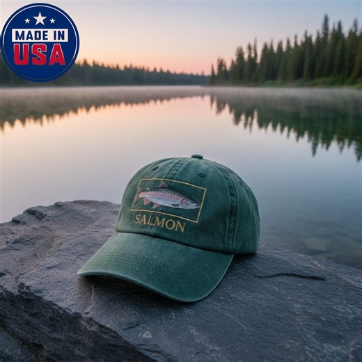 Embroidered Salmon Dad Hat, Vintage Cotton Fishing Cap - Etsy