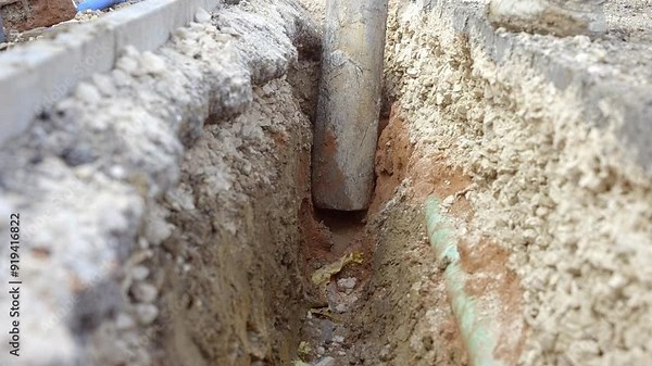 Construction of Trench for Utility Installation in Residential Area