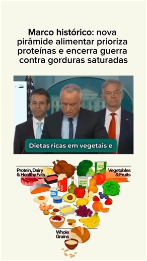 Dra. Sandra Gianelo | Pediatra on Instagram: "🚨GOVERNO AMERICANO ANUNCIA REVISÃO HISTÓRICA DA PIRÂMIDE ALIMENTAR E ISSO MUDA TUDO NA NUTRIÇÃO! Depois de décadas colocando cereais e carboidratos 🥺 como base da alimentação — enquanto carnes e gorduras naturais eram demonizadas — o governo americano anuncia uma mudança histórica na pirâmide alimentar. O novo modelo reconhece o que a fisiologia humana sempre mostrou: ✔️ Proteínas de alta qualidade no centro do prato ✔️ Menos grãos, mais densidade 