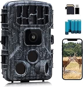 JOH Upgraded WiFi Trail Camera, 4K 30fps 30MP Bluetooth Game Camera with Low Glow Night Vision, 0.2s Trigger Motion Activated, IP66 Waterproof Hunting Camera, 120° Wide Angle Deer Cam with 32GB Card