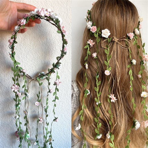 Romantic Hair Wreath, Prom Flower Crown With Vines, Boho Bridal Headband - Etsy