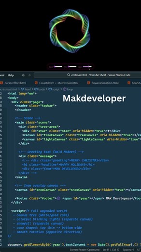 Futuristic Neon Ring Animation with Mouse Interaction | HTML CSS JavaScript #shortsviral #shorts