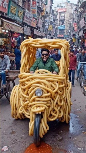 Noodle Tempo Crash in Busy Indian Bazaar 😂🍜🛺 | Funny AI Video