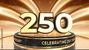 250 years, 250th anniversary video, backdrop, background, backdrop in 3D Metallic Gold
