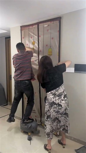 Magnetic mosquito-proof door curtain with Velcro design for easy installation. #usa