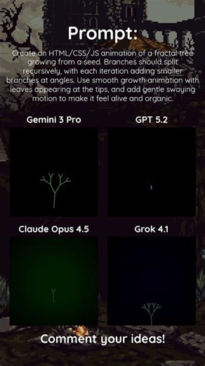 Growing fractal tree - Gemini 3 Pro vs GPT-5.2 vs Claude Opus 4.5 vs Grok 4.1 #agi #ai #llm #claude