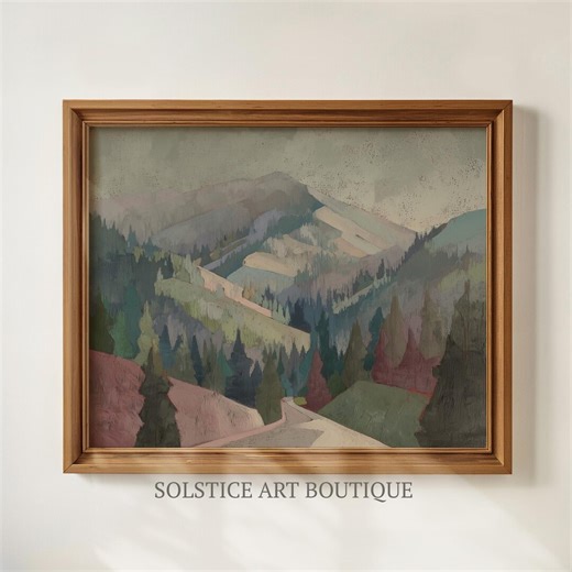 Boho Abstract Mountains and Forest Art | Tonal Landscape Vintage Painting | Neutral Tones | PRINTABLE Digital Wall Art - Etsy