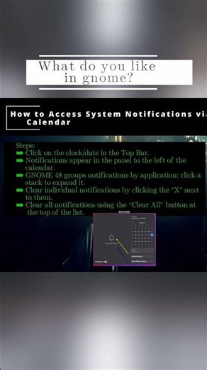 🐧 Gnome 🐧 How to Access System Notifications via Calendar 🐧 #Shorts #KGROSShorts #howToGnome