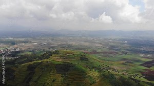 An aerial view, Rcai mountain in Duc Trong district, Lam Dong Vietnam, also known as Doi Mountain, in November Wild sunflowers bloom brightly on R'Chai mountain.