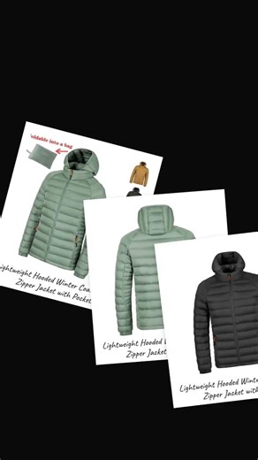 Lightweight Hooded Winter Coat — Men's Zipper Jacket with Pockets
