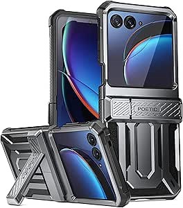Poetic Spartan Case for Motorola Moto Razr + Plus 2023,[Kickstand][Hinge Protection], Full-Body Shockproof Cover with Kickstand, Metallic Gun Metal