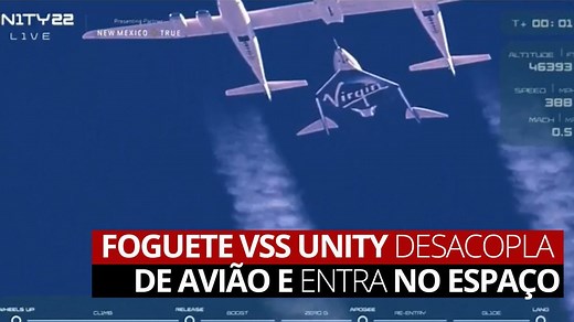 Foguete VSS Unity da Virgin Galactic desacopla de avião e entra no Espaço; ASSISTA