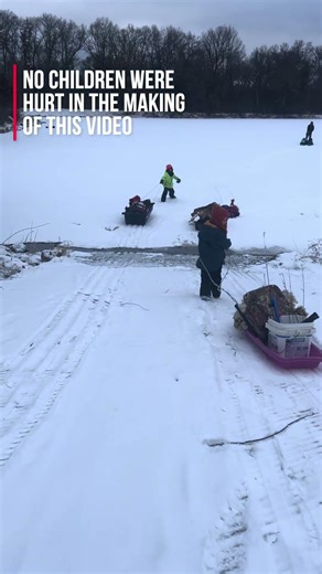 🎣 Blooper…The ice was very slick but she was okay. #bloopers #icefishing #familyadventures