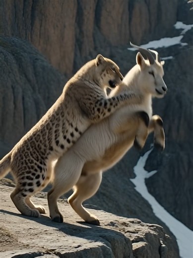 Goat's Daring Cliff Escape from Snow Leopard