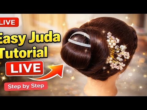Live Juda Hairstyle Tutorial 👰 | Easy Bun Hairstyle for Wedding & Party