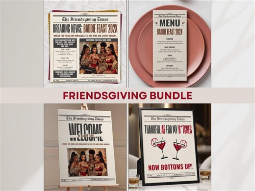 Newspaper Friendsgiving Party Decor Bundle: Editable Thanksgiving Flyer Invitation, Girl Night Dinner Menu, Welcome Poster, Take A Shot Sign - Etsy